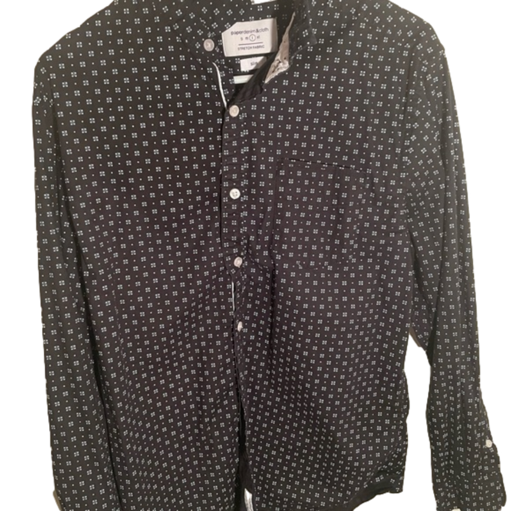 PaperDemin&Cloth Blue Mens Button Casual/Dress Button Up Long sleeve shirt